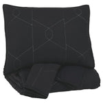 Benzara Geometrically stitched Full Size Fabric Comforter set with 2 Shams, Black
