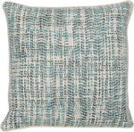 Benzara BM228827 Square Fabric Throw Pillow with Hand Woven Pattern, White and Blue