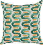 Benzara BM228885 Fabric Throw Pillow with Painted Repeated Curved Design, Green