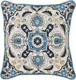 Benzara BM228859 Fabric Throw Pillow with Printed Medallion Design, Blue