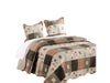 Benzara Douro Fabric 3 Piece King Quilt Set with Scalloped Ends and Patchwork, Brown