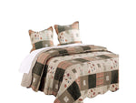Benzara Douro Fabric 3 Piece King Quilt Set with Scalloped Ends and Patchwork, Brown