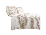 Benzara Drin Fabric 3 Piece Queen Quilt Set with Frayed Stripes Pattern, Off White