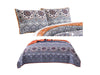 Benzara Thelon 3 Piece Queen Size Fabric Quilt Set with Damask Prints, Gray and Orange