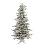 8.5' Flocked Sierra Fir Slim Artificial Xmas Tree Pure White Single Mold LED