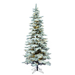 7.5' Flocked Utica Fir Slim Artificial Christmas Tree Pure White Single Mold LED