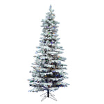 7.5' Flocked Utica Fir Slim Artificial Christmas Tree Multi-Colored LED