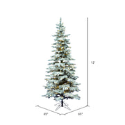 12' Flocked Utica Fir Slim Artificial Christmas Tree Pure White Single Mold LED