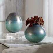 Rian Aqua Bronze Vases, Set of 2