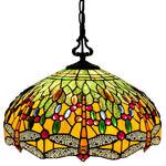 Amora Lighting AM1027HL18B Tiffany Style Dragonfly Hanging Lamp 18" Wide