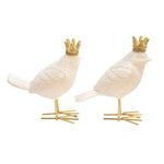 Sagebrook Home AR10431-07 Polyresin Birds with Crown, White/Gold