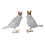 Sagebrook Home AR10431-09 4" Polyresin Birds with Crown, White/Gold, Set of 2