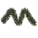 Vickerman B166313 9' Snow Tipped Pine and Berry Artificial Christmas Garland Clear Dura-lit Incandescent Mini Lights