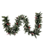 Vickerman B166313LED 9' Snow Tipped Pine and Berry Artificial Christmas Garland Warm White Dura-lit LED Mini Lights