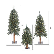 Vickerman B907381LED 2' 3' 4' Natural Bark Alpine Artificial Christmas Tree Set Warm White Dura-lit LED Lights