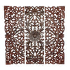 Benzara Three Piece Wooden Wall Panel Set with Traditional Scrollwork and Floral Details, Brown