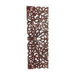 Benzara Three Piece Wooden Wall Panel Set with Traditional Scrollwork and Floral Details, Brown