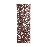 Benzara Three Piece Wooden Wall Panel Set with Traditional Scrollwork and Floral Details, Brown