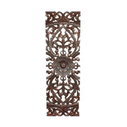 Benzara Three Piece Wooden Wall Panel Set with Traditional Scrollwork and Floral Details, Brown