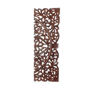Benzara Three Piece Wooden Wall Panel Set with Traditional Scrollwork and Floral Details, Brown