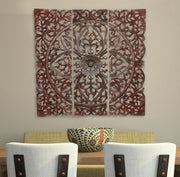 Benzara Three Piece Wooden Wall Panel Set with Traditional Scrollwork and Floral Details, Brown