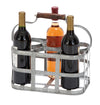 Benzara 6 Bottle Farmhouse Metal Wine Holder with Wooden Handle, Gray