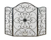 Benzara Scroll Patterned 3 Panel Metal Fireplace Screen With Double Bar, Black
