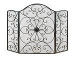 Benzara Scroll Patterned 3 Panel Metal Fireplace Screen With Double Bar, Black