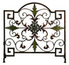 Benzara Domed Top Leaf Patterned Single Panel Metal Fire Screen, Bronze and Green