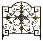Benzara Domed Top Leaf Patterned Single Panel Metal Fire Screen, Bronze and Green