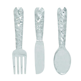 Benzara Artistic Cutlery Wall Decor In Metal, Set of 3, Silver