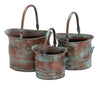 Benzara Green Tinged Metal Bucket Planter With Handles, Set of 3