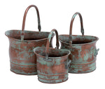 Benzara Green Tinged Metal Bucket Planter With Handles, Set of 3
