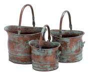 Benzara Green Tinged Metal Bucket Planter With Handles, Set of 3