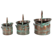 Benzara Green Tinged Metal Bucket Planter With Handles, Set of 3