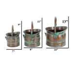 Benzara Green Tinged Metal Bucket Planter With Handles, Set of 3