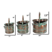 Benzara Green Tinged Metal Bucket Planter With Handles, Set of 3
