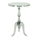 Benzara Traditional Style Aluminum Accent Table With Pedestal Base, Silver