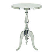 Benzara Traditional Style Aluminum Accent Table With Pedestal Base, Silver