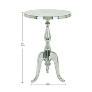 Benzara Traditional Style Aluminum Accent Table With Pedestal Base, Silver
