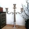 Benzara 21 Inches Handcrafted 3 Arms Aluminum Candelabra in Traditional Style, Polished Silver