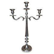 Benzara 21 Inches Handcrafted 3 Arms Aluminum Candelabra in Traditional Style, Polished Silver