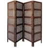Benzara Decorative Four Panel Mango Wood Hinged Room Divider with Circular Cutout Design, Brown