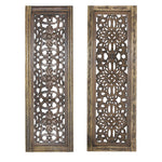 Benzara Floral Hand Carved Wooden Wall Panels, Assortment of Two, Brown