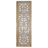Benzara Rectangular Mango Wood Wall Panel Hand Crafted With Intricate Carving, White and Brown