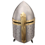 Benzara Medieval Metal Crusader Helmet, Gold and Silver