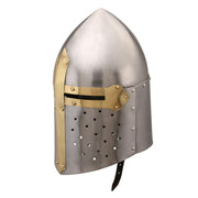 Benzara Medieval Metal Crusader Helmet, Gold and Silver