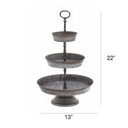 Benzara Galvanized 3 Tier Studded Tray in Metal, Silver