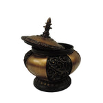 Benzara Traditional Lidded Decorative Box With Intricate Carvings, Black and Gold