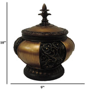 Benzara Traditional Lidded Decorative Box With Intricate Carvings, Black and Gold